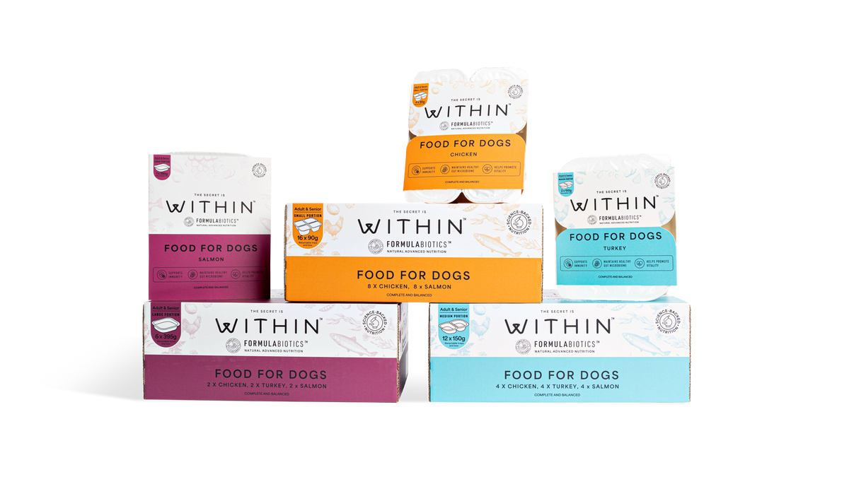 WITHIN hypoallergenic wet dog food trays in chicken, salmon and turkey recipes
